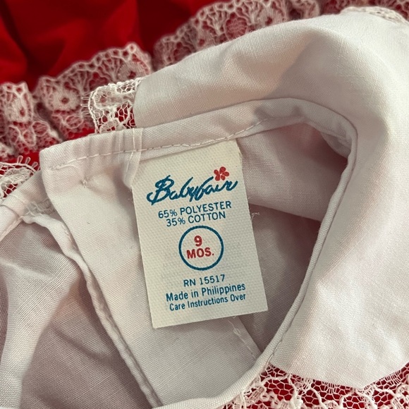 Babyfair x Vintage Tiered Red Velvet Baby Holiday Dress with Bloomers - Picture 11 of 12